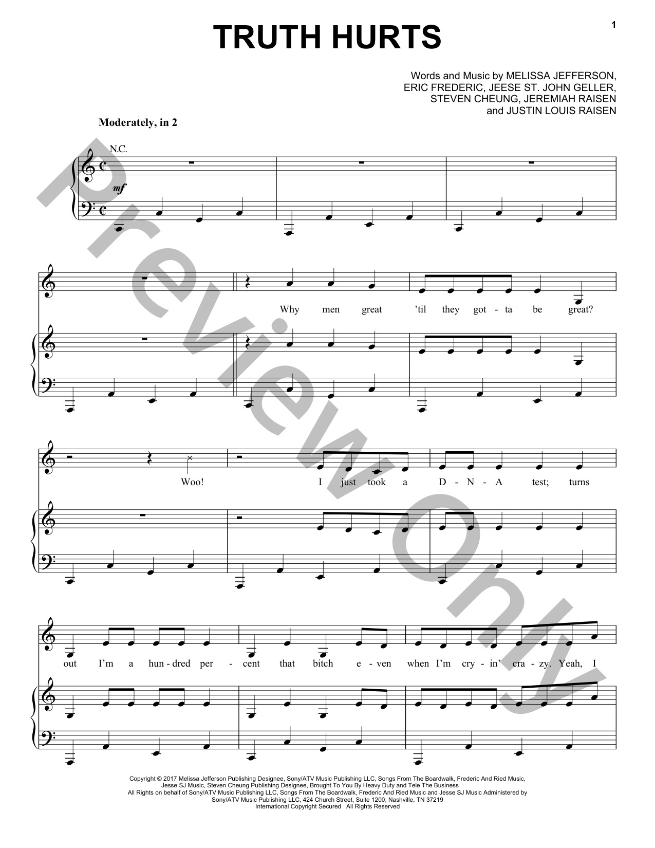 Truth Hurts Piano Sheet Music Easy