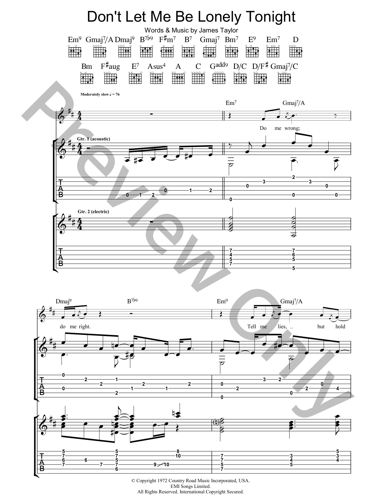 Don T Let Me Be Lonely Tonight By James Taylor J W Pepper Sheet Music