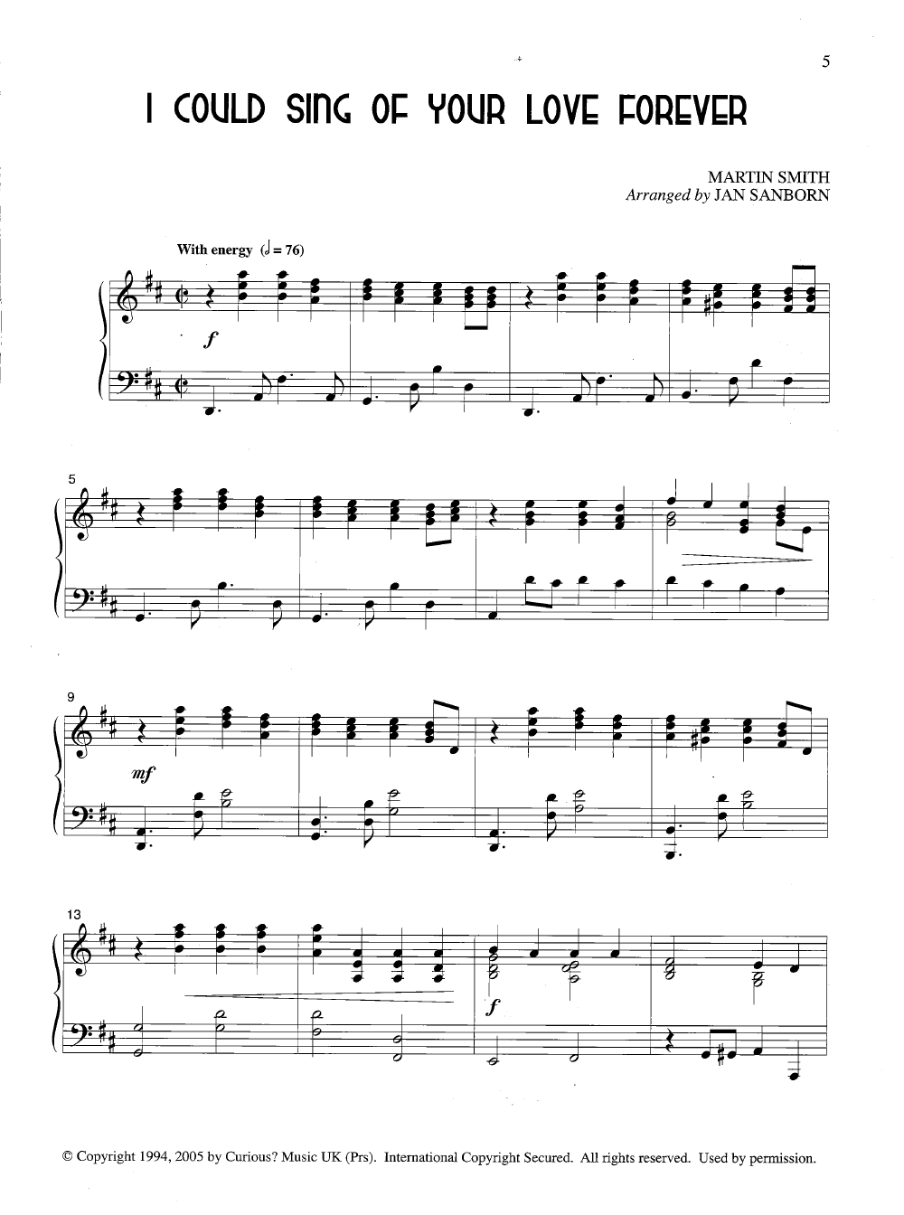 I Could Sing Of Your Love Forever Piano By Vari J W Pepper Sheet Music