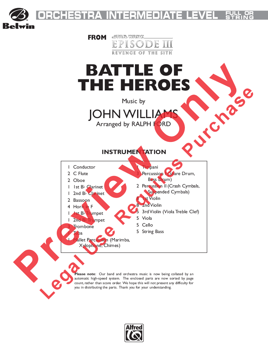 Battle Of The Heroes By John Williams Arr Ralph J W Pepper Sheet