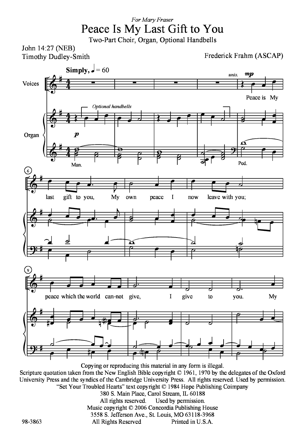 Peace Is My Last Gift to You (Two-Part ) by | J.W. Pepper Sheet Music
