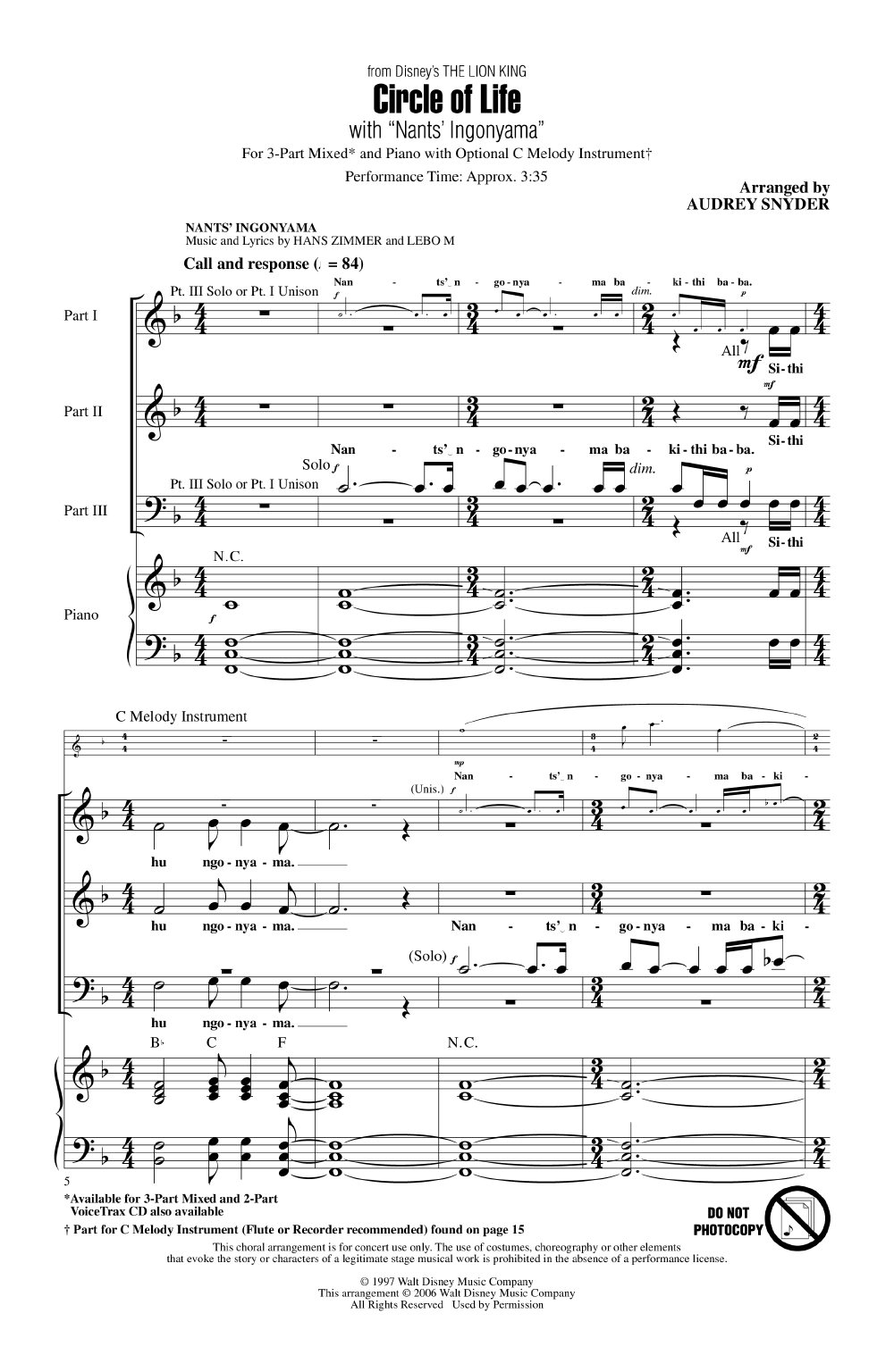 Circle Of Life Three Part Mixed Arr Audr J W Pepper Sheet Music