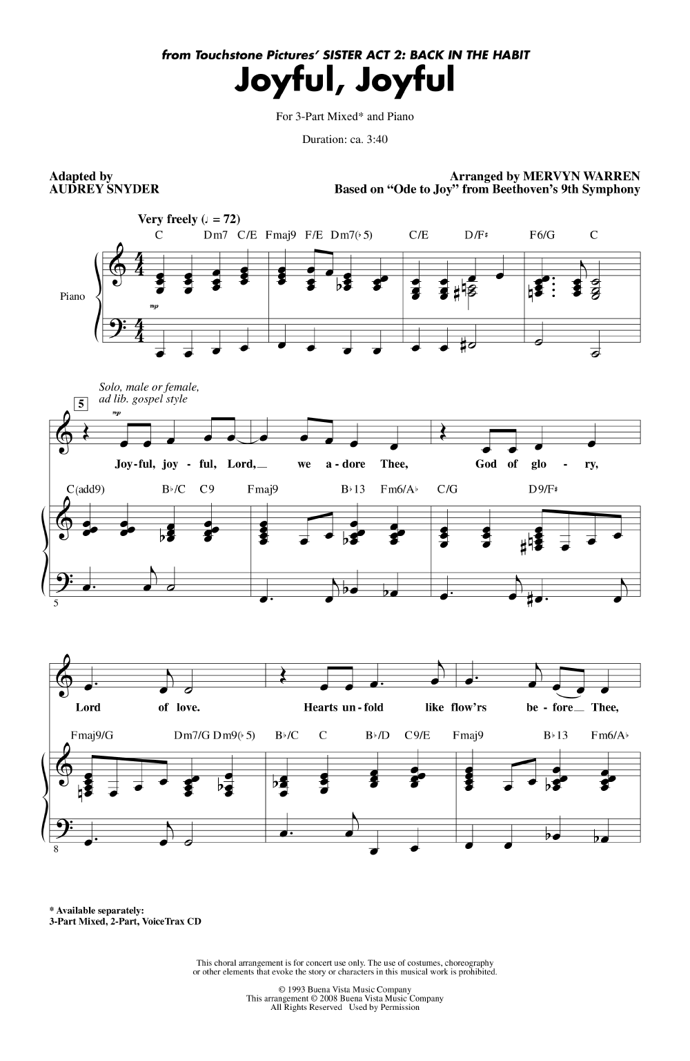 Joyful Joyful Three Part Mixed By Beetho J W Pepper Sheet Music