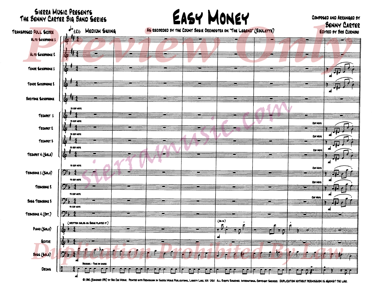 Easy Money By Benny Carter J W Pepper Sheet Music - click to expand easy money thumbnail product thumbnail 0