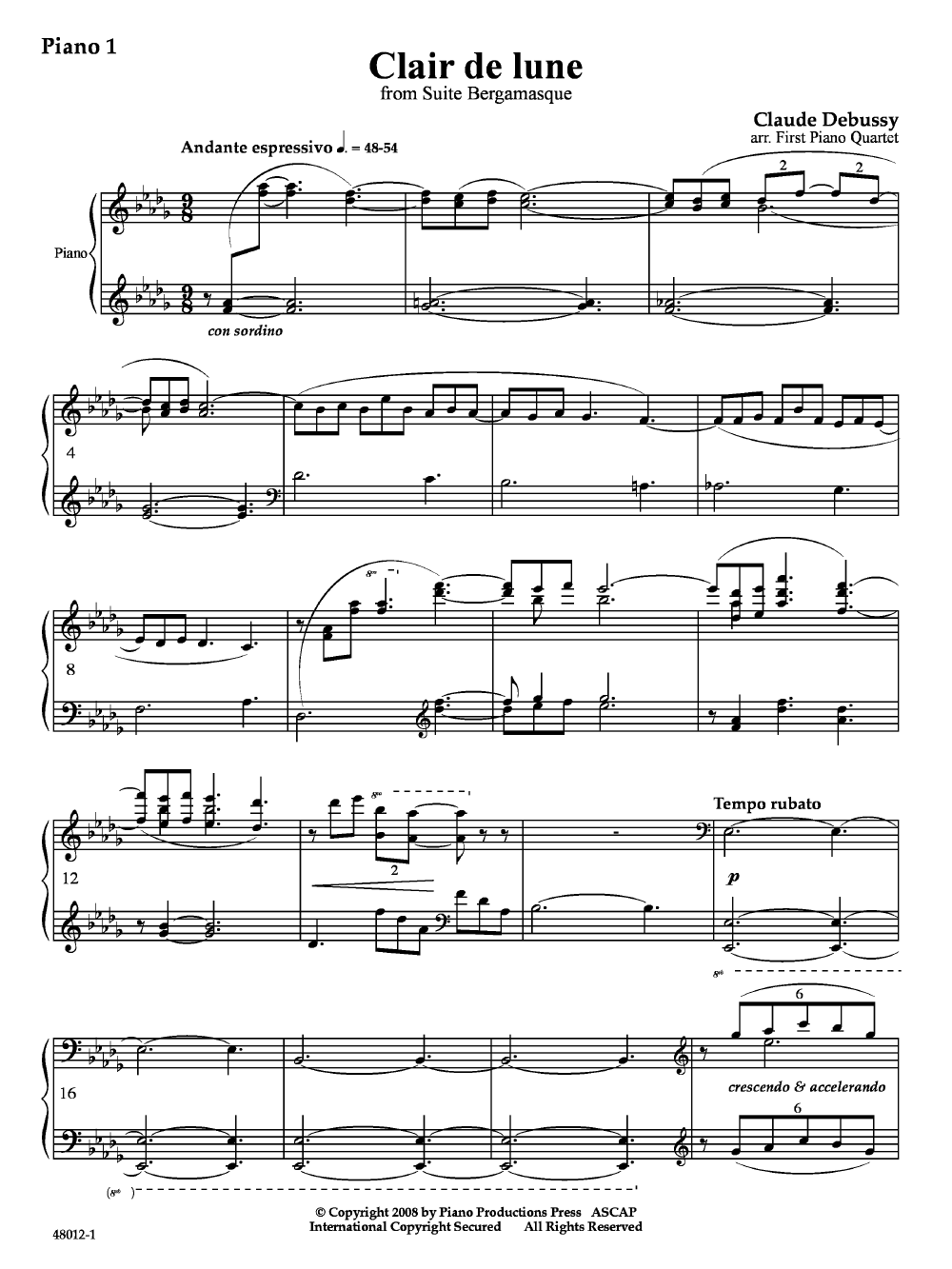 Clair De Lune By Claude Debussy Arr First Piano J W Pepper Sheet Music