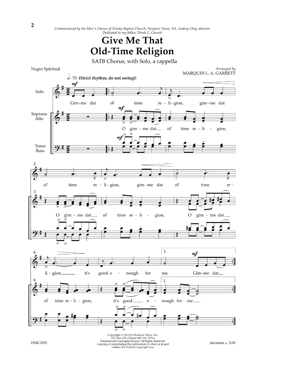 Give Me That Old-time Religion (satb ) Arr. 