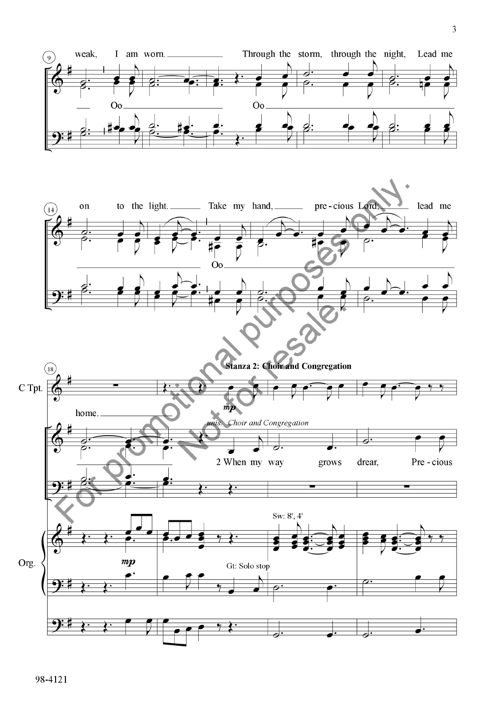 Precious Lord Take My Hand Satb Opt Trum J W Pepper Sheet Music