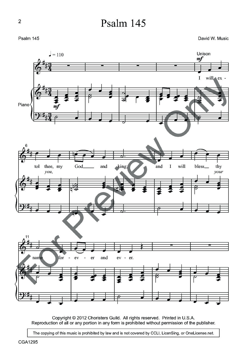 Psalm 145 (Two-Part ) By David W. Music| J.W. Pepper Sheet Music