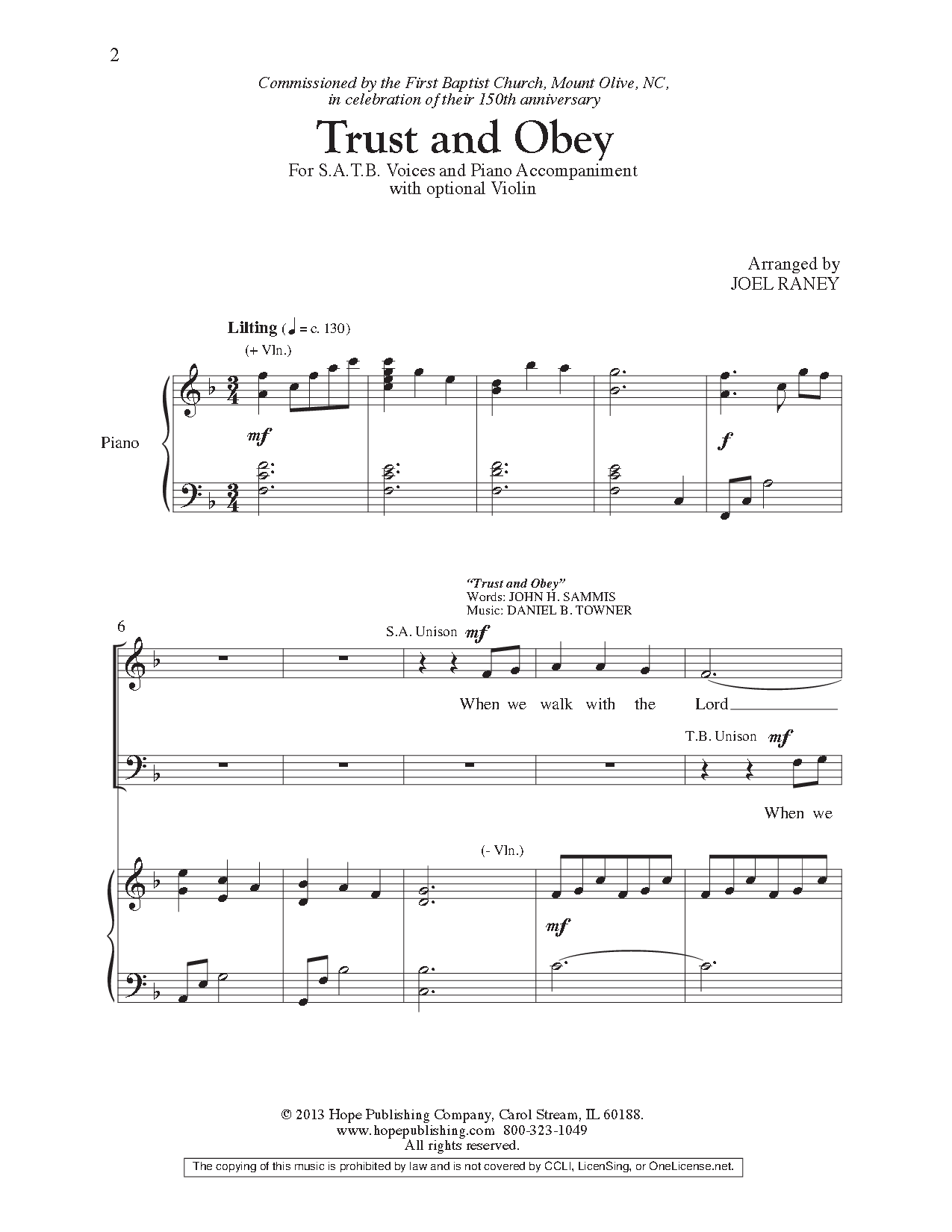 Trust and Obey (SATB with opt. Violin) by Jo | J.W. Pepper Sheet Music