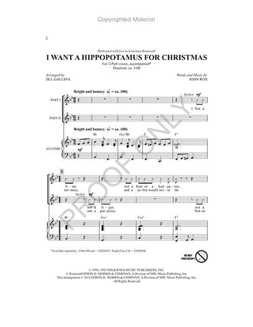 I Want a Hippopotamus for Christmas (TwoPart&nbs J.W. Pepper Sheet Music