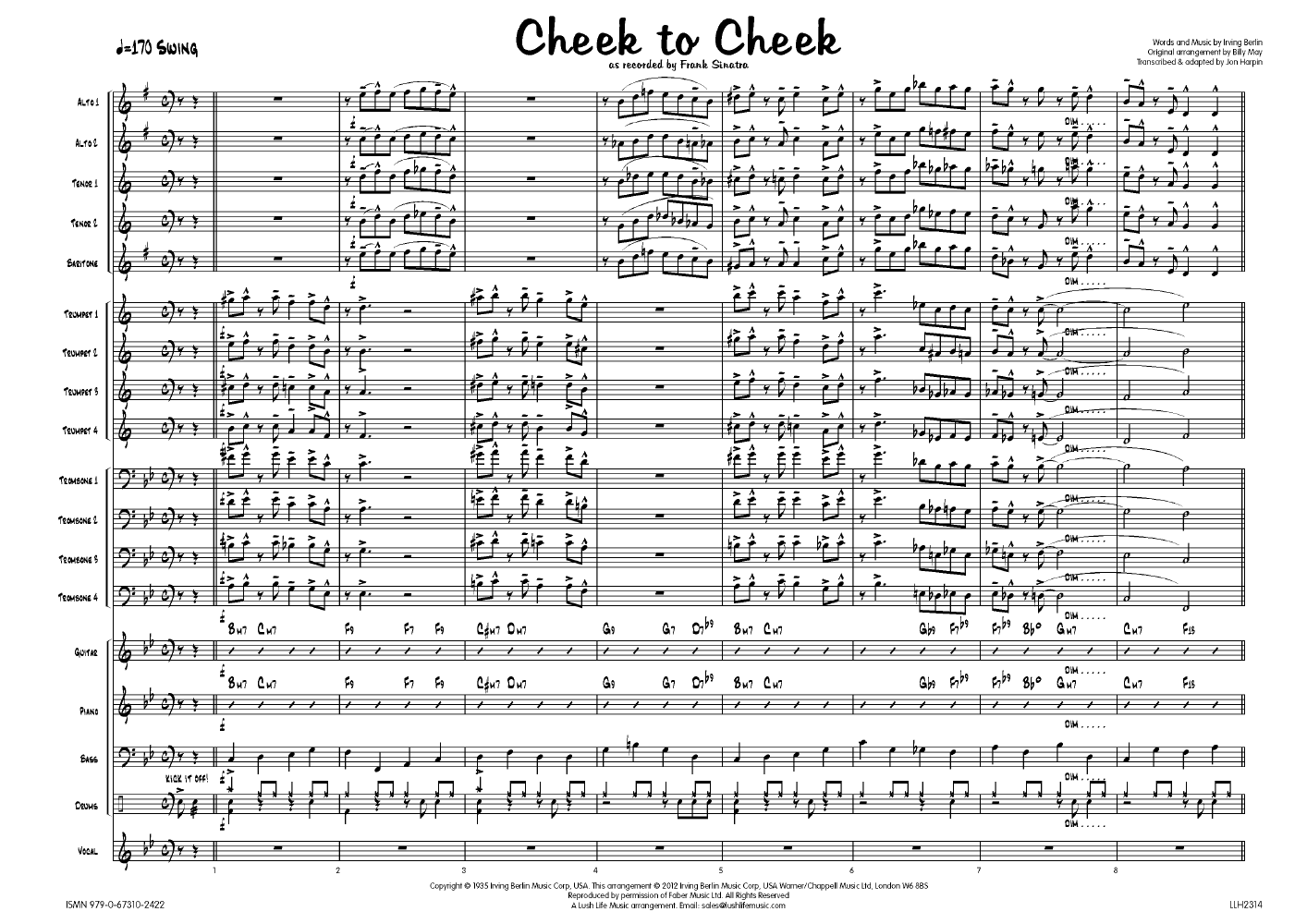 Cheek To Cheek By Irving Berlin Arr Billy May J W Pepper Sheet