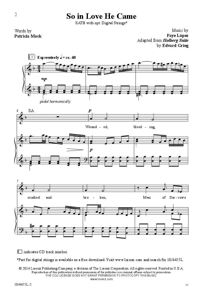 So In Love He Came Satb By Edward Griega Jw Pepper - 