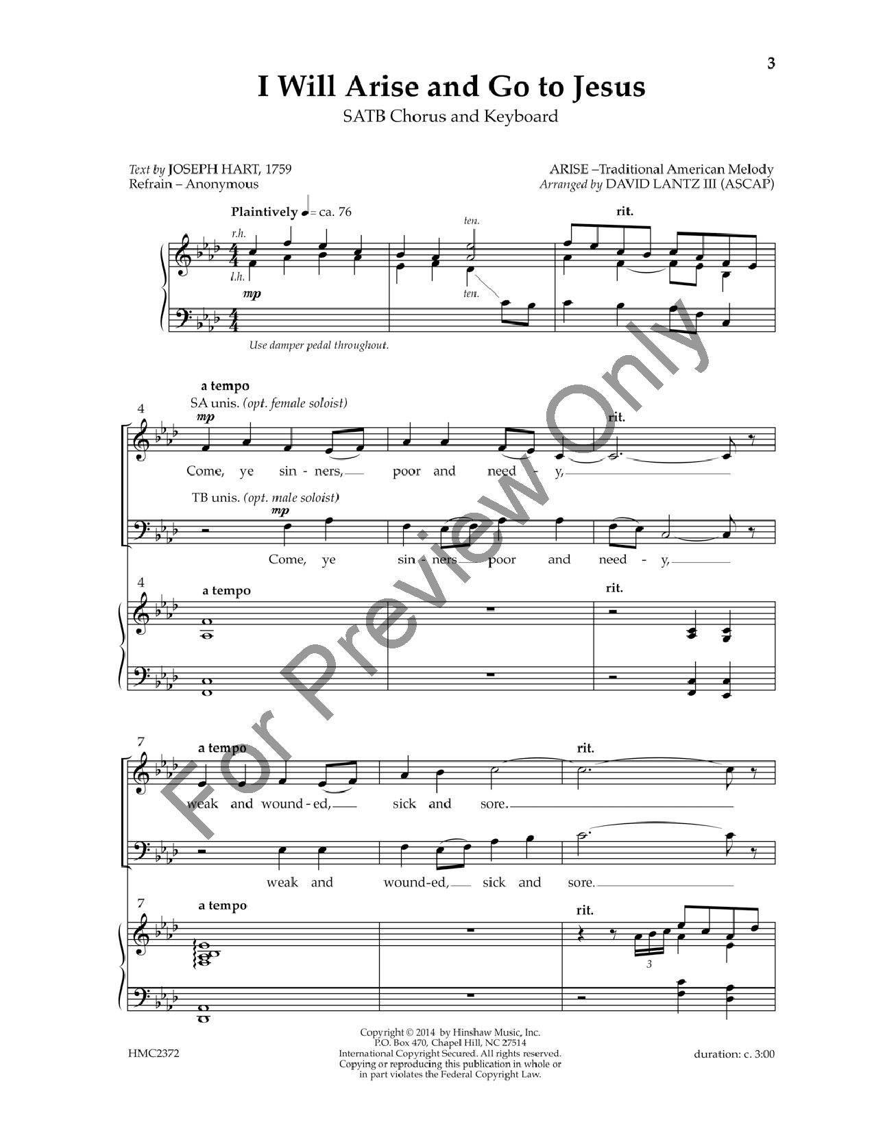 I Will Arise And Go To Jesus (satb ) By Davi 