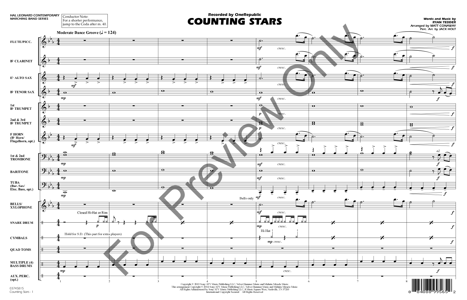 Counting Stars By Ryan Tedder Arr Matt Conaway J W Pepper
