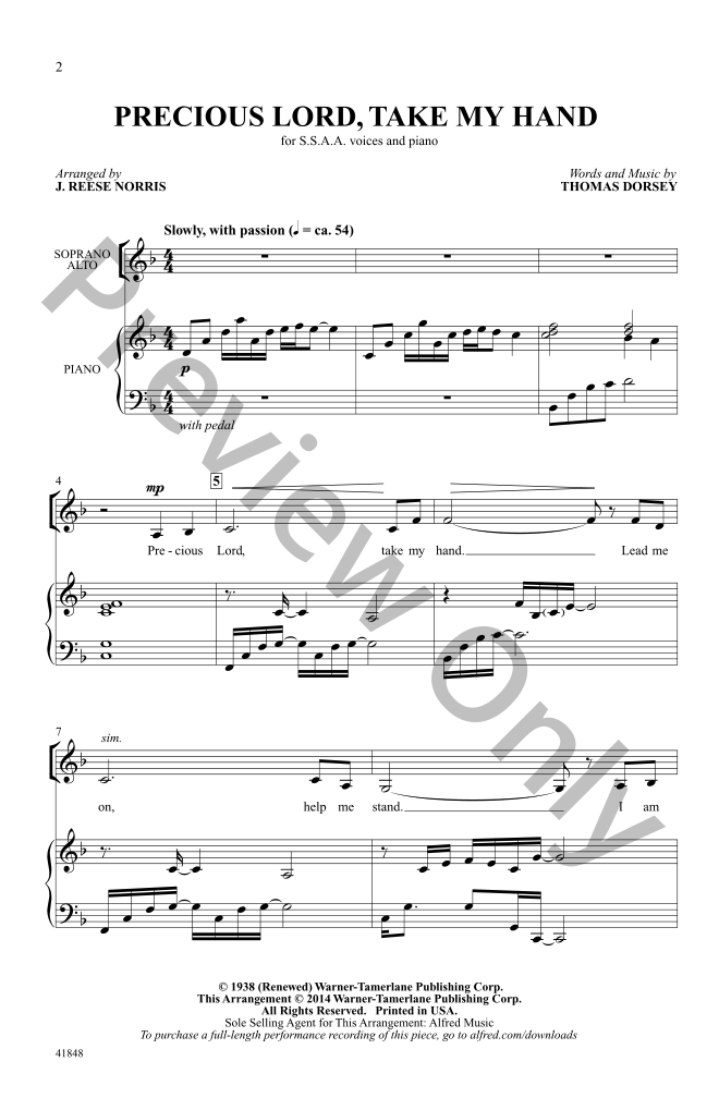 Precious Lord Take My Hand (SSAA ) by Thomas | J.W. Pepper Sheet Music