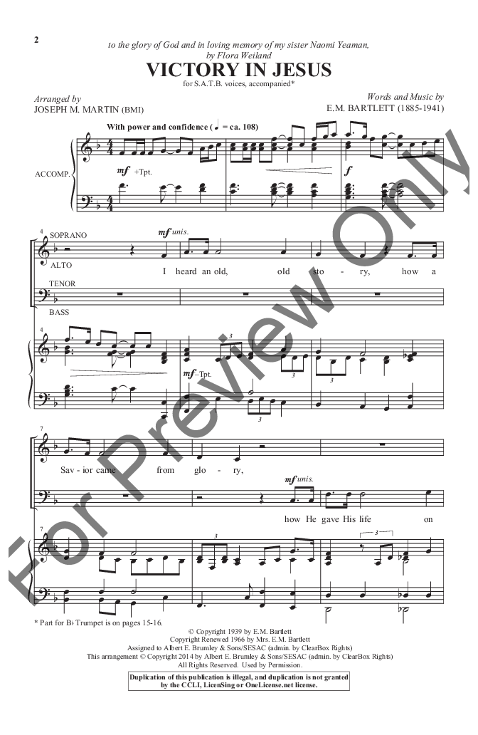 Victory In Jesus (SATB With Trumpet) By E.M. | J.W. Pepper Sheet Music