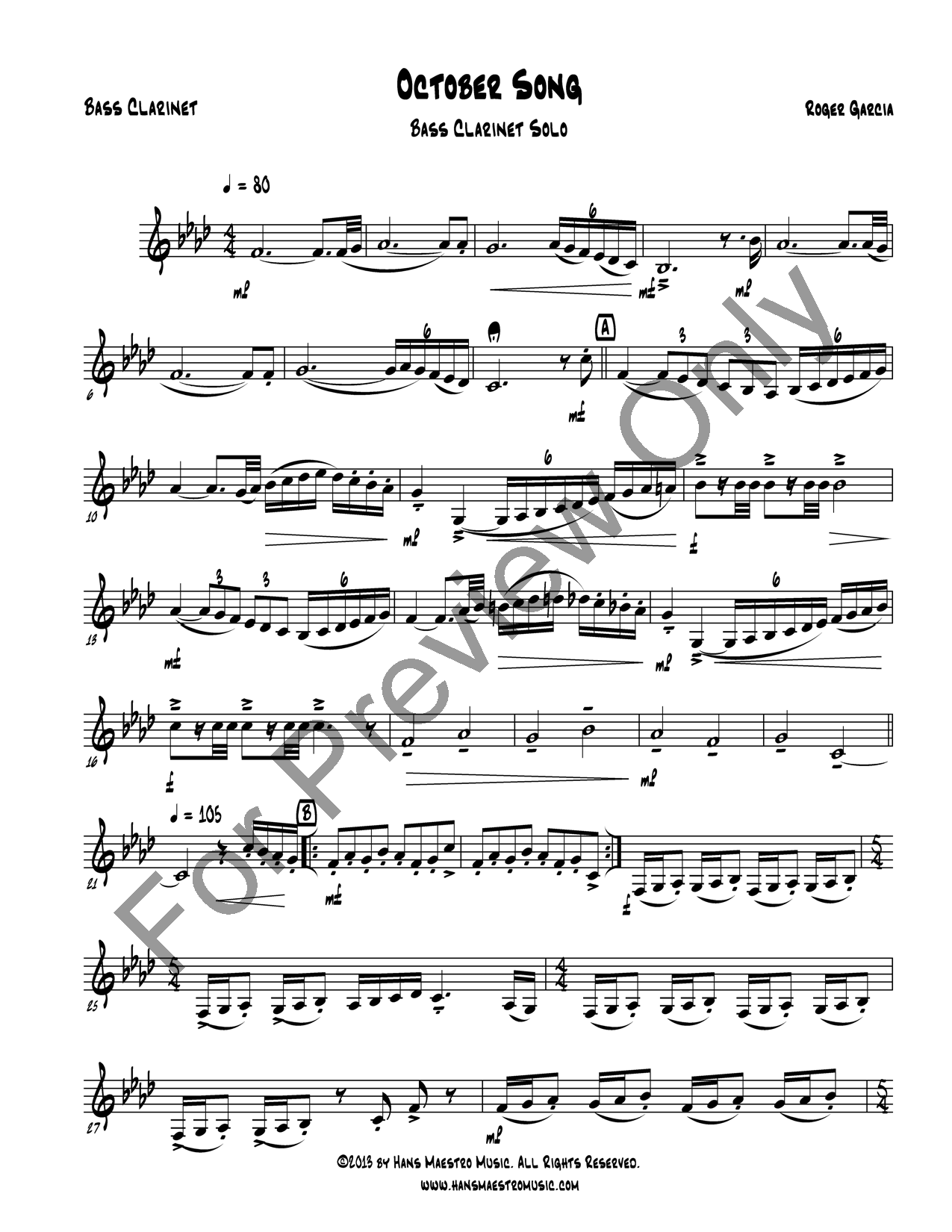 October Song Bass Clarinet Solo Unaccompani J W Pepper Sheet Music