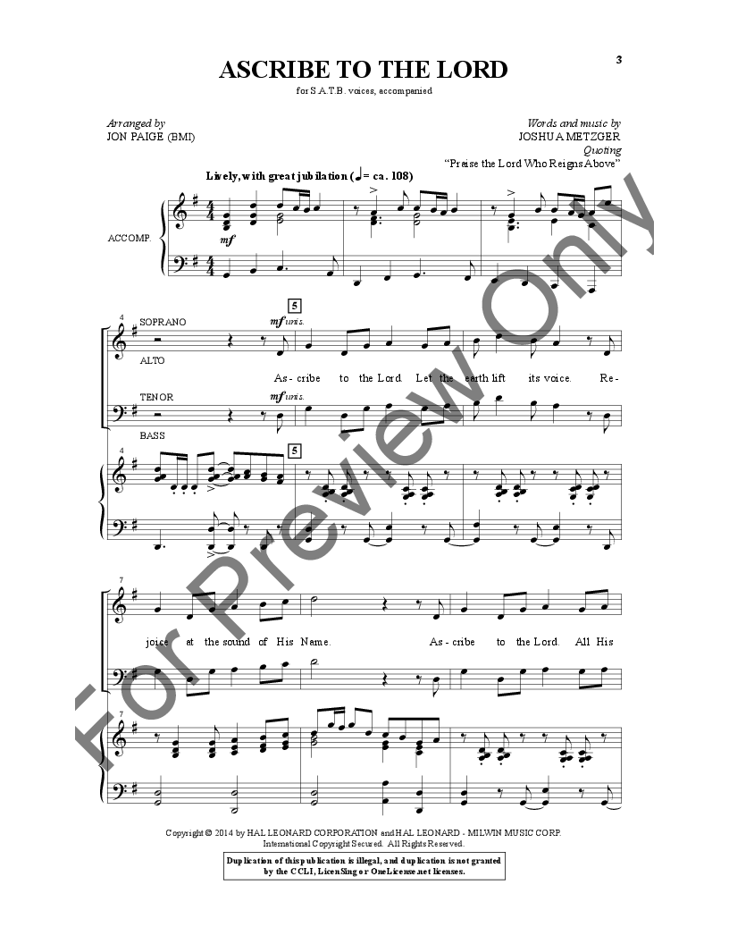 Ascribe to the Lord (SATB ) by Joshua Metzge | J.W. Pepper Sheet Music