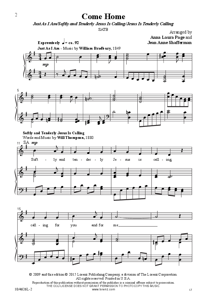 Come Home (SATB ) arr. Anna Laura Page & Jea | J.W. Pepper Sheet Music