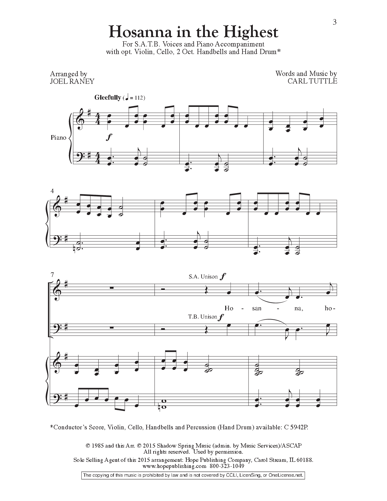 Hosanna In The Highest Satb By Carl Tuttl J W Pepper Sheet Music