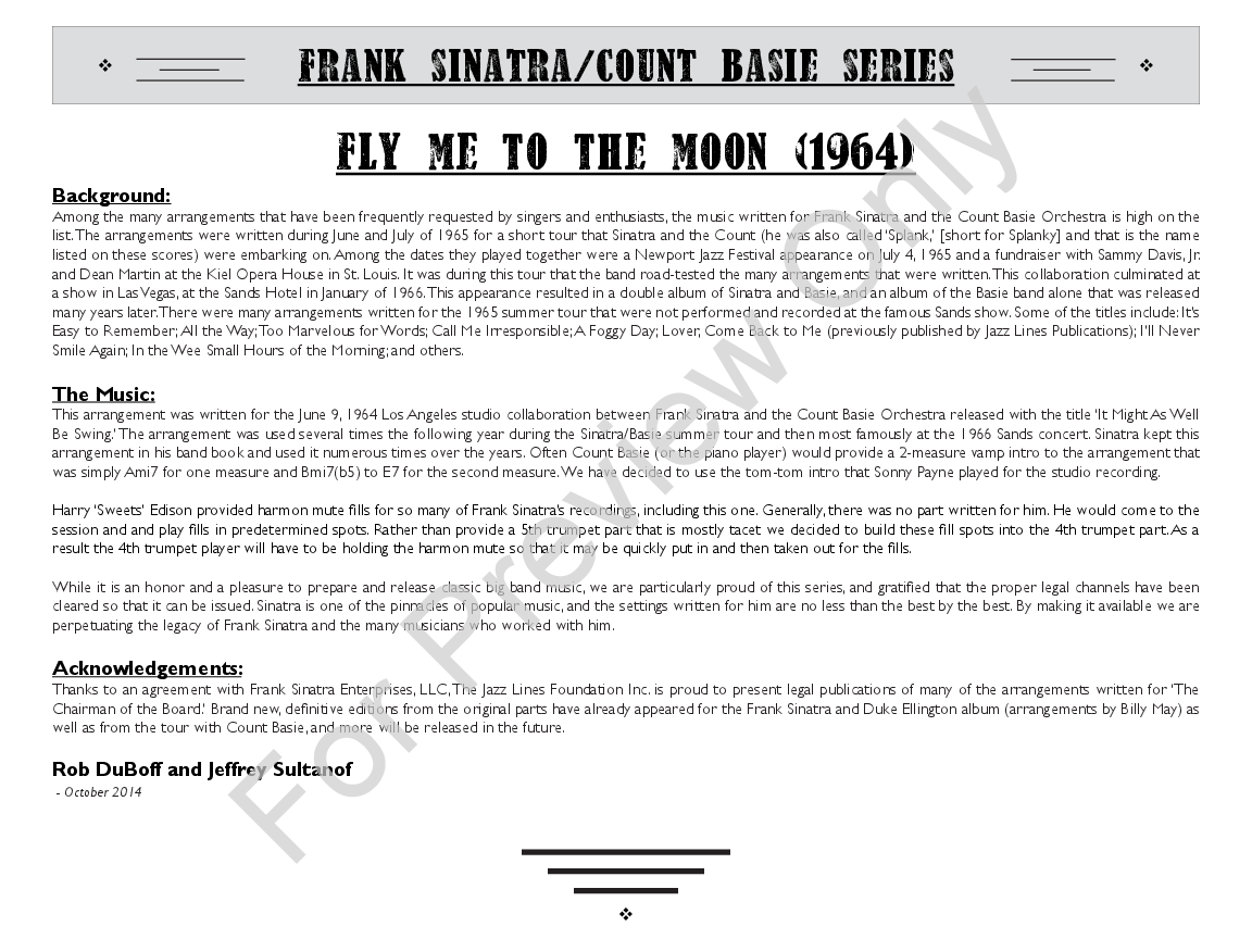 Fly Me To The Moon Arr Quincy Jones J W Pepper Sheet Music
