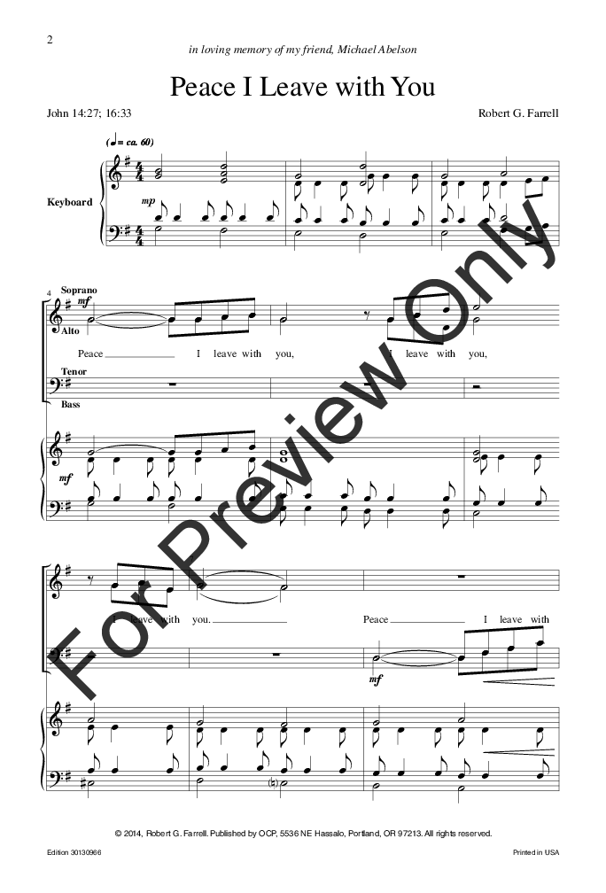 Peace I Leave with You (SATB ) by Robert G. J.W. Pepper Sheet Music