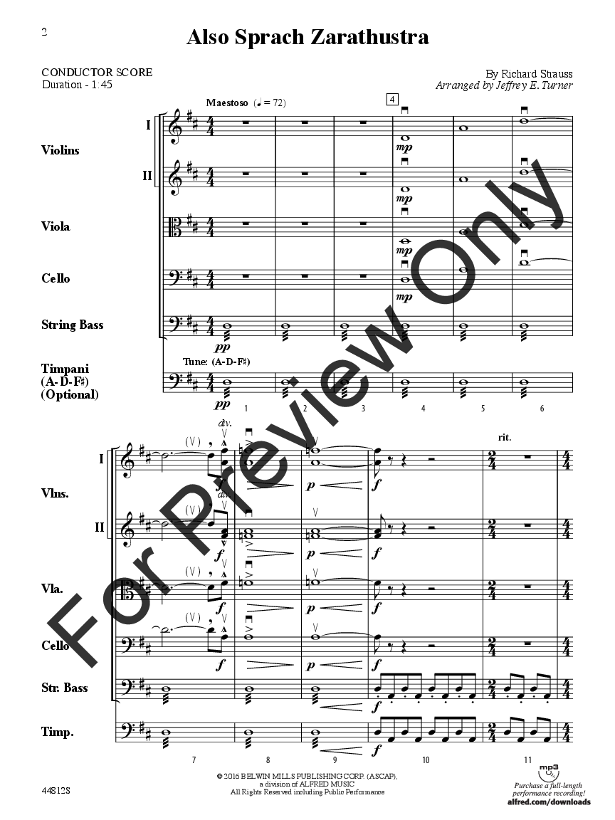 Also Sprach Zarathustra by Richard Strauss/arr. J | J.W ...