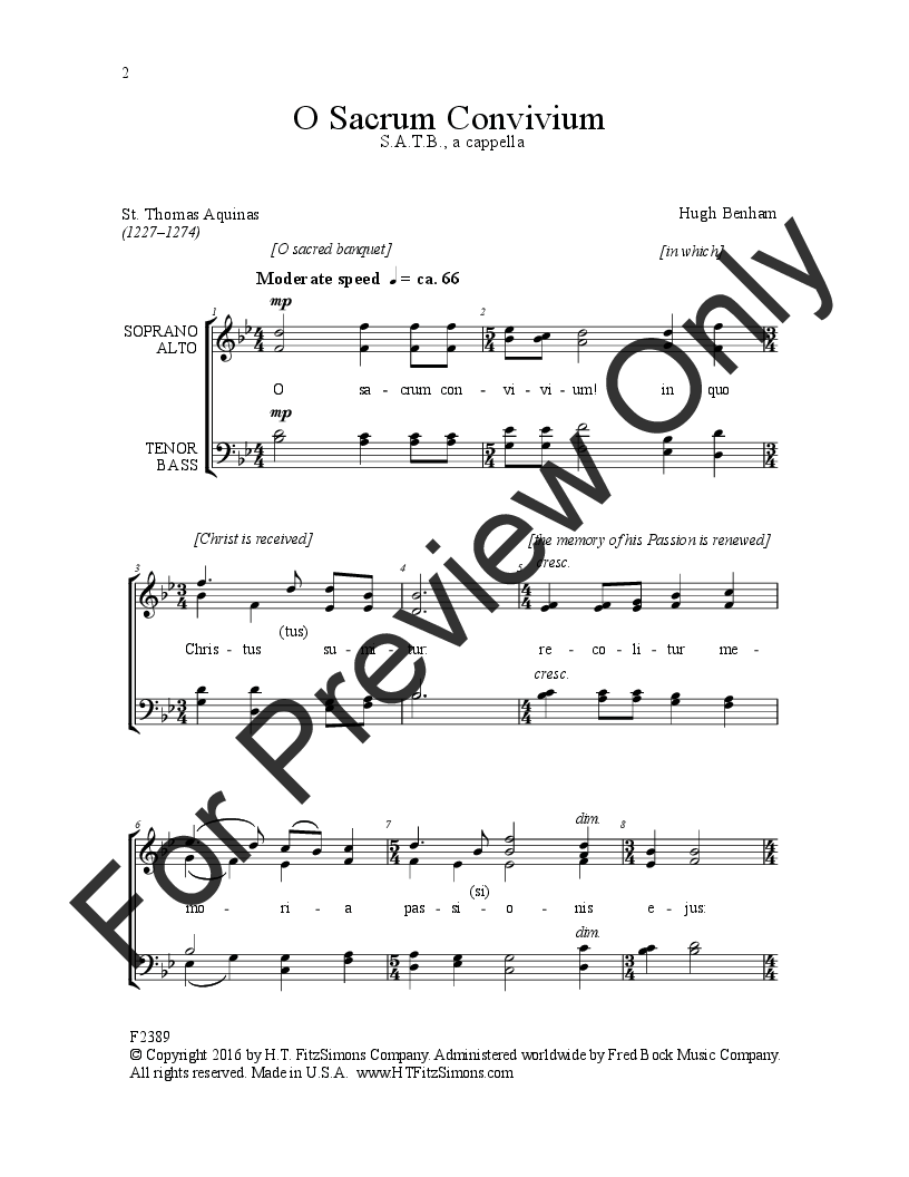 O Sacrum Convivium (SATB ) by Hugh Benham| J.W. Pepper Sheet Music