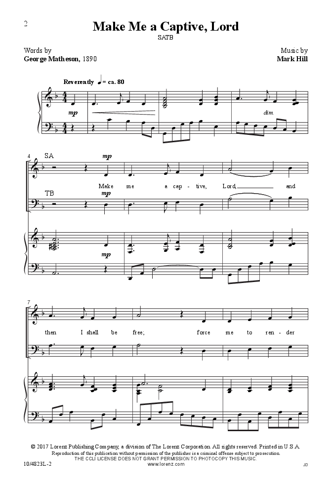 Make Me a Captive, Lord (SATB ) by Mark Hill| J.W. Pepper Sheet Music