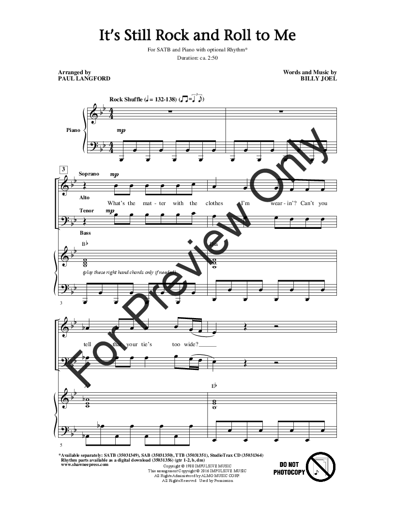 It's Still Rock and Roll to Me (SATB ) by Bi | J.W. Pepper Sheet Music