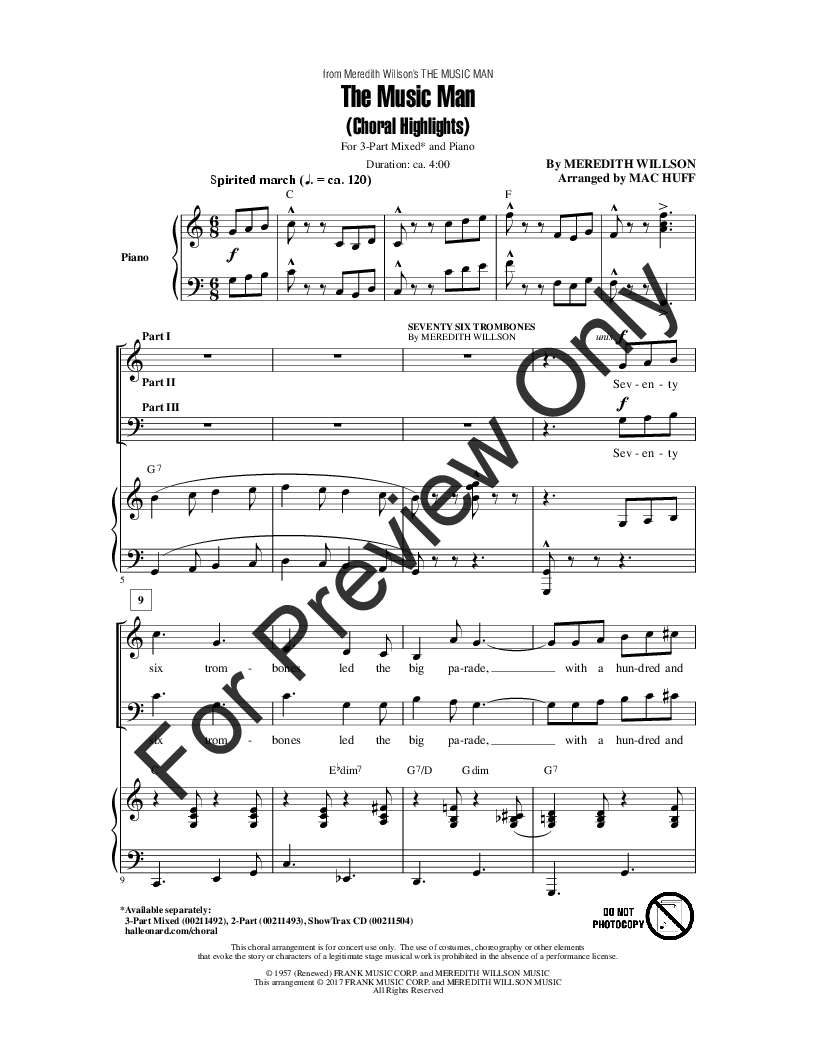The Music Man Three Part Mixed By Meredit J W Pepper Sheet Music