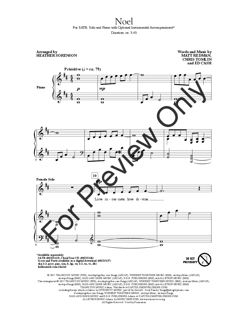 Noel (SATB ) by Matt Redman, Chris Tomlin &  J.W. Pepper Sheet Music