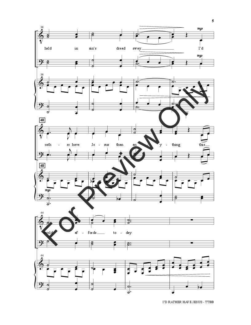 I'd Rather Have Jesus (TTBB ) arr. Joseph M | J.W. Pepper Sheet Music