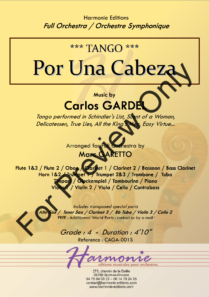 Por Una Cabeza By Carlos Gardel Arr Marc Garetto J W Pepper Sheet Music