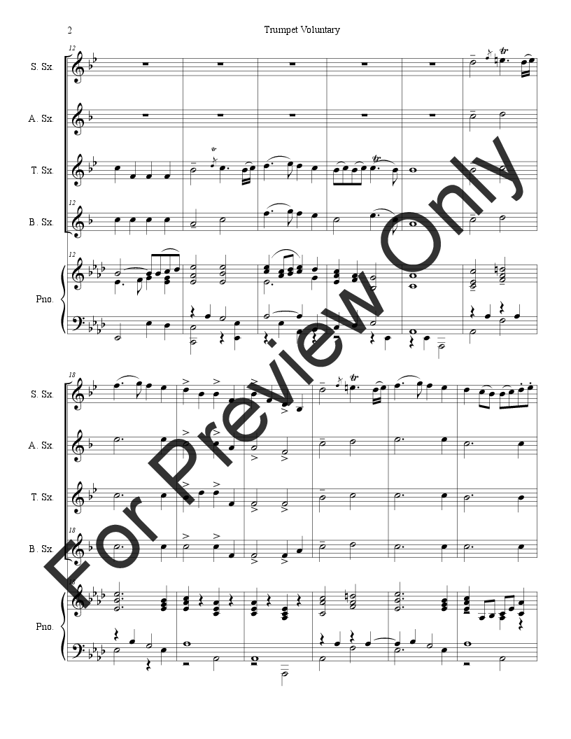 Trumpet Voluntary For Saxophone Quartet Piano J W Pepper Sheet Music