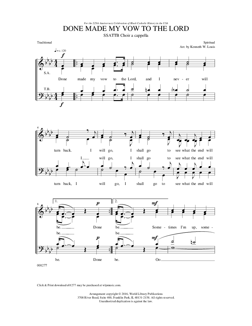 Done Made My Vow to the Lord (SSATTB ) arr. | J.W. Pepper Sheet Music