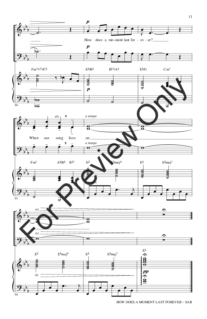 How Does a Moment Last Forever (SAB ) by Ala | J.W. Pepper Sheet Music