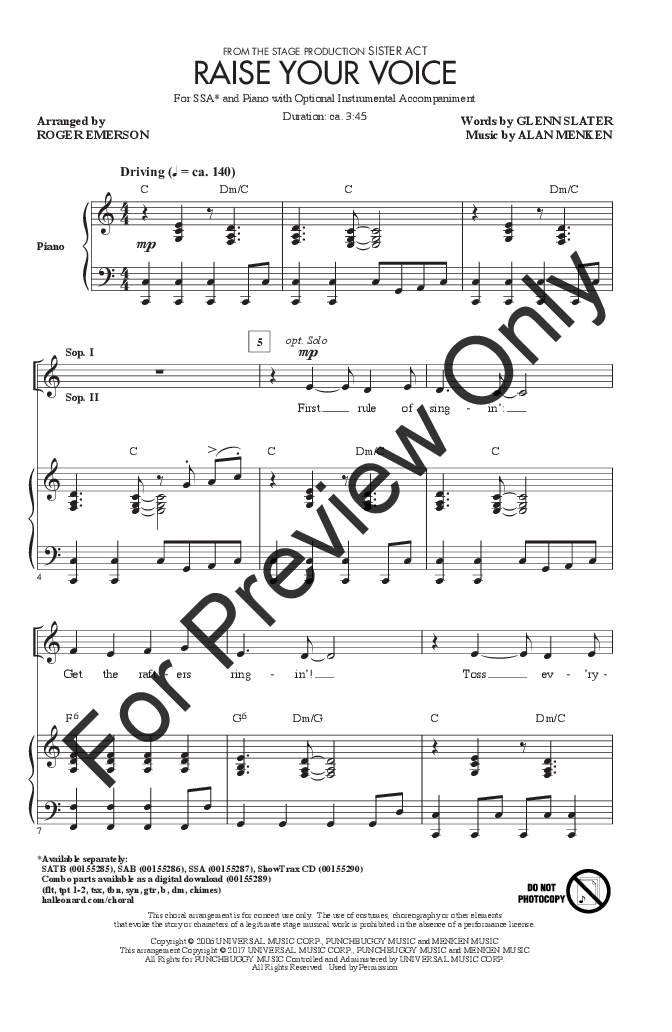 Raise Your Voice Ssa By Alan Menken And Gle Jw Pepper Sheet Music 