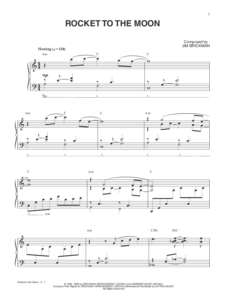 Rocket To The Moon Jim Brickman Piano Sheet Music Best Music Sheet