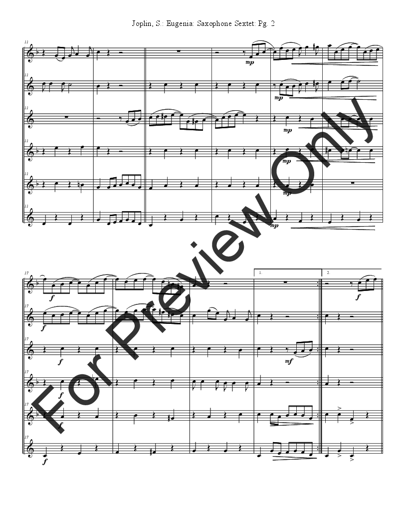 Eugenia Saxophones Saxophone Sextet J W Pepper Sheet Music