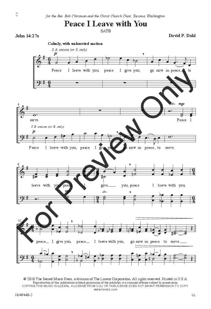 Peace I Leave With You (SATB ) by David P. D | J.W. Pepper Sheet Music