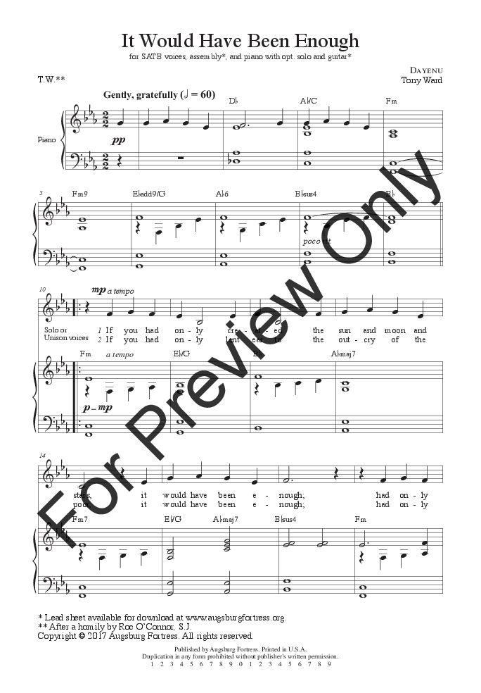 It Would Have Been Enough (SATB ) by Tony Wa | J.W. Pepper Sheet Music