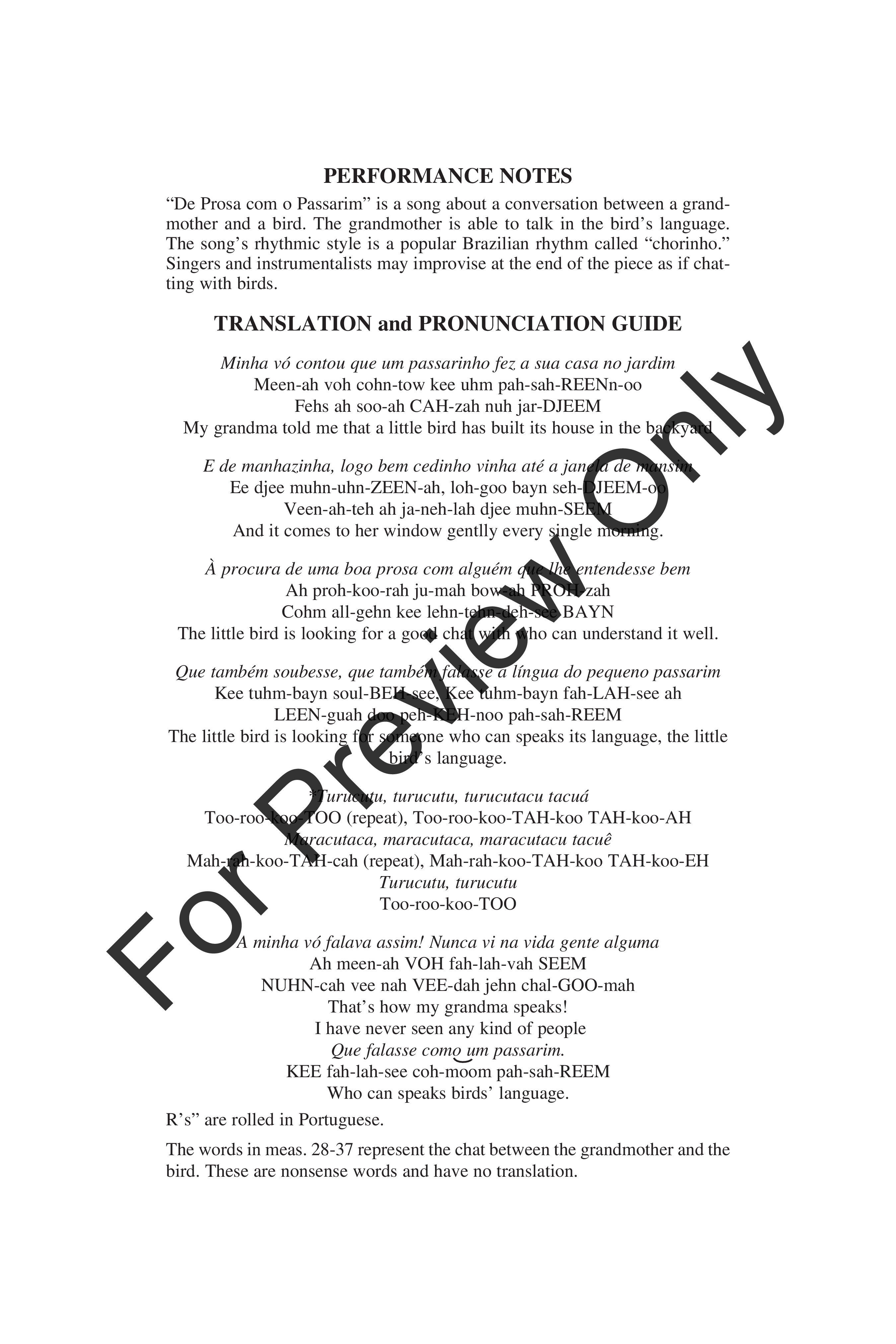De Prosa Com O Passarim Sa Or Two Part By J W Pepper Sheet Music