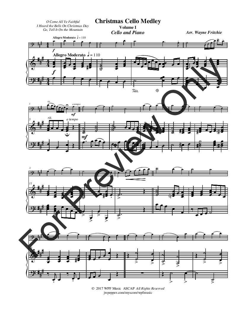 Christmas Cello Medley Volume I Cello Solo J W Pepper Sheet Music