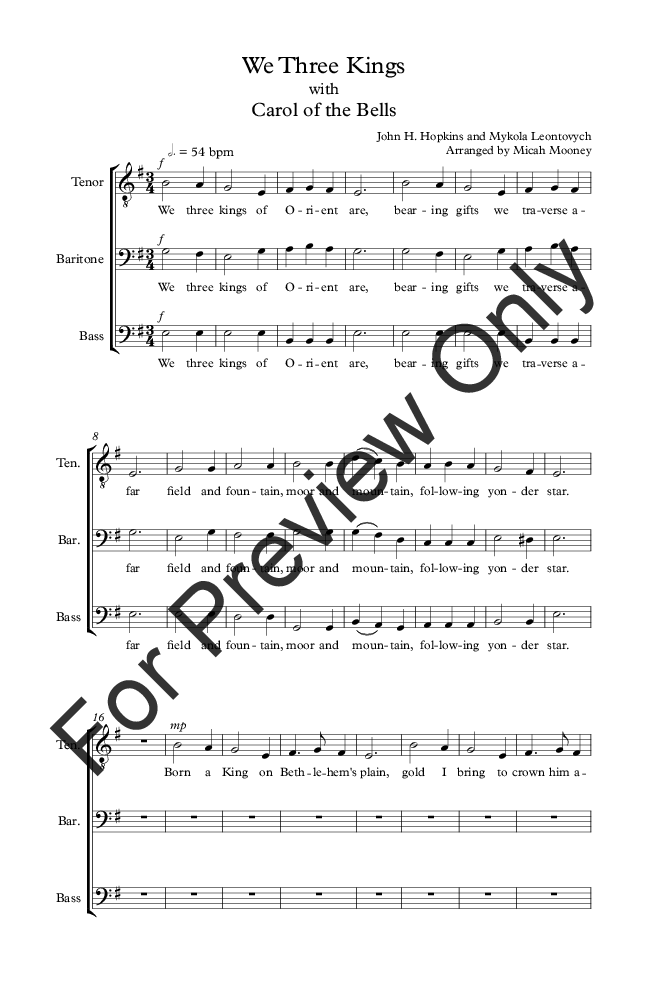 We Three Kings/Carol of the Bells (TBB ) by | J.W. Pepper Sheet Music