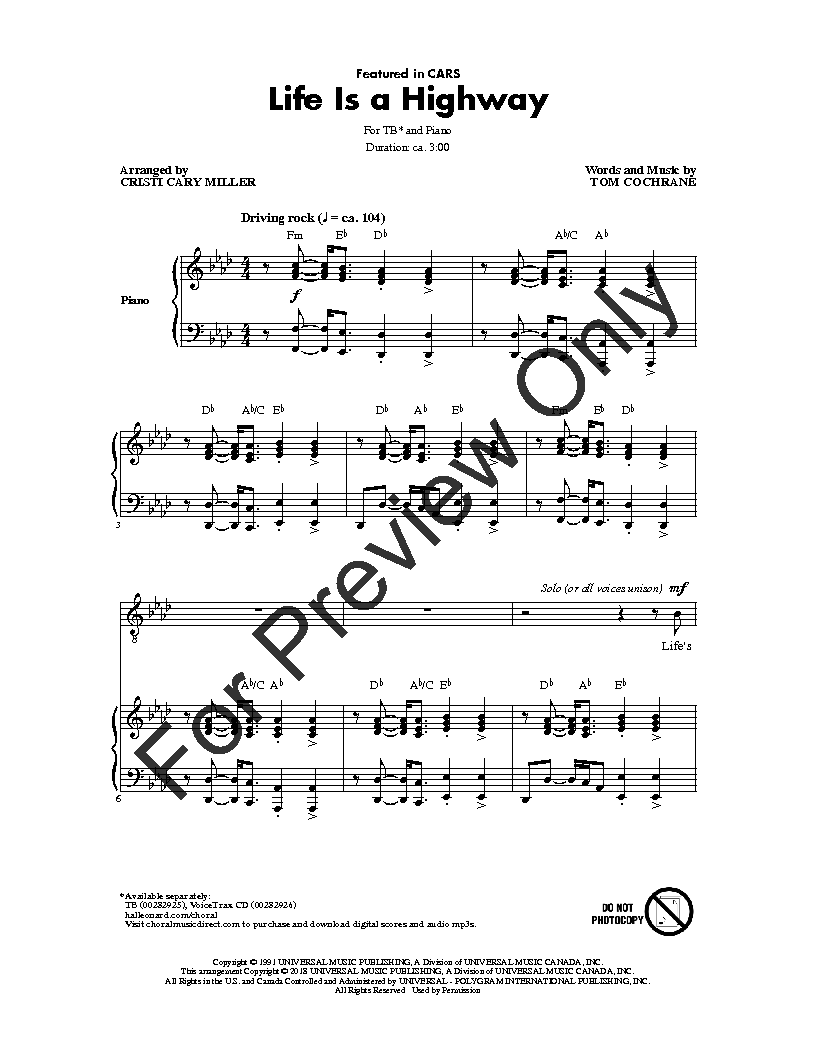 Life Is A Highway Tb By Tom Cochranearr Jw Pepper Sheet Music