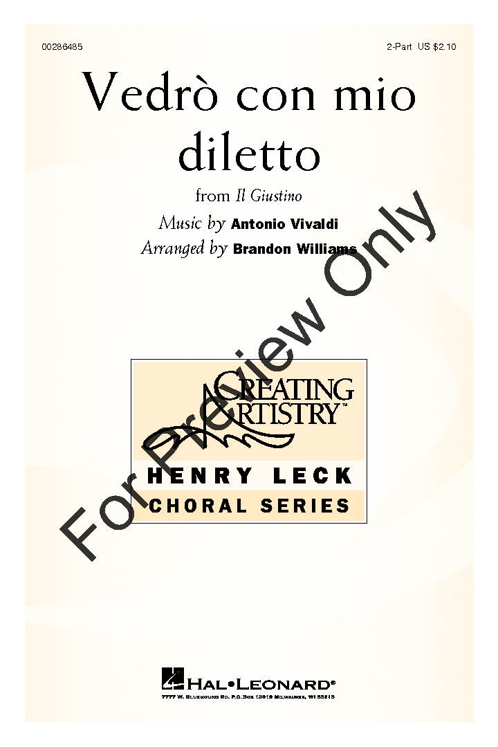 Vedro Con Mio Diletto (Two-Part Or SA) By An | J.W. Pepper Sheet Music