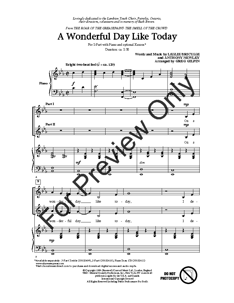 A Wonderful Day Like Today Two Part By Le J W Pepper Sheet Music