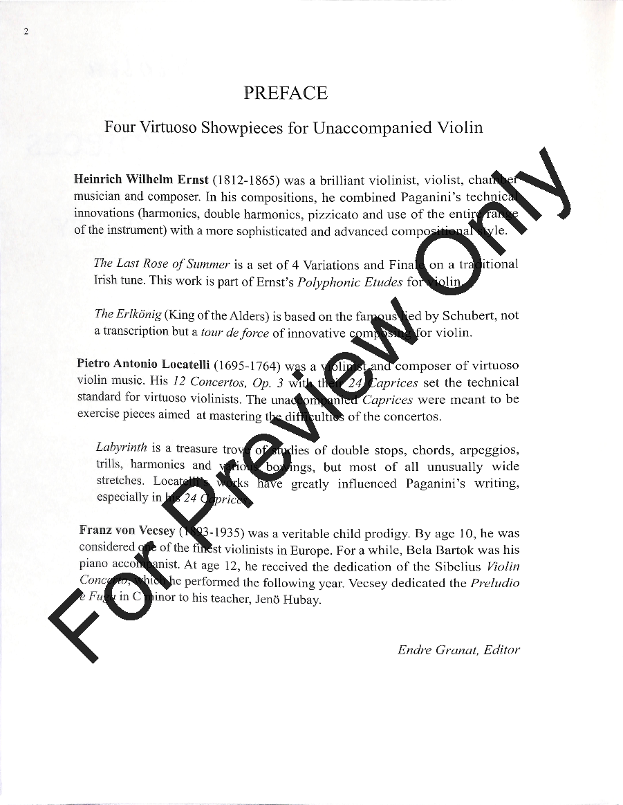 Four Virtuoso Showpieces Violin Solo Collec J W Pepper Sheet Music