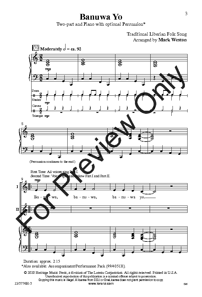 Banuwa Yo (Two-Part ) arr. Mark Weston| J.W. Pepper Sheet Music